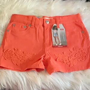 Levi's Orange Jean Shorts with Embroidered Hem